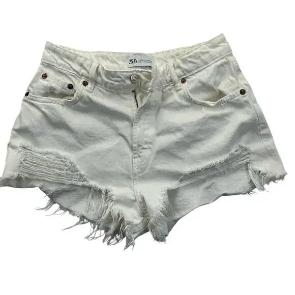 Zara Cut Off Shorts Womens Beach Casual Size 4 White - Picture 2 of 13